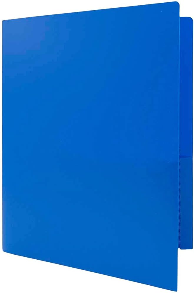 JAM PAPER Heavy Duty Plastic Two Pocket Extra Tough School Folders - Blue - 6/Pack