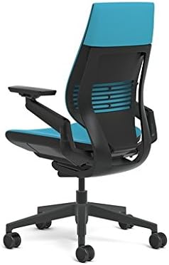 Steelcase Gesture Office Chair - Cogent: Connect Blue Jay Fabric, Low Seat Height, Wrapped Back, Dark on Dark Frame, Lumbar Support