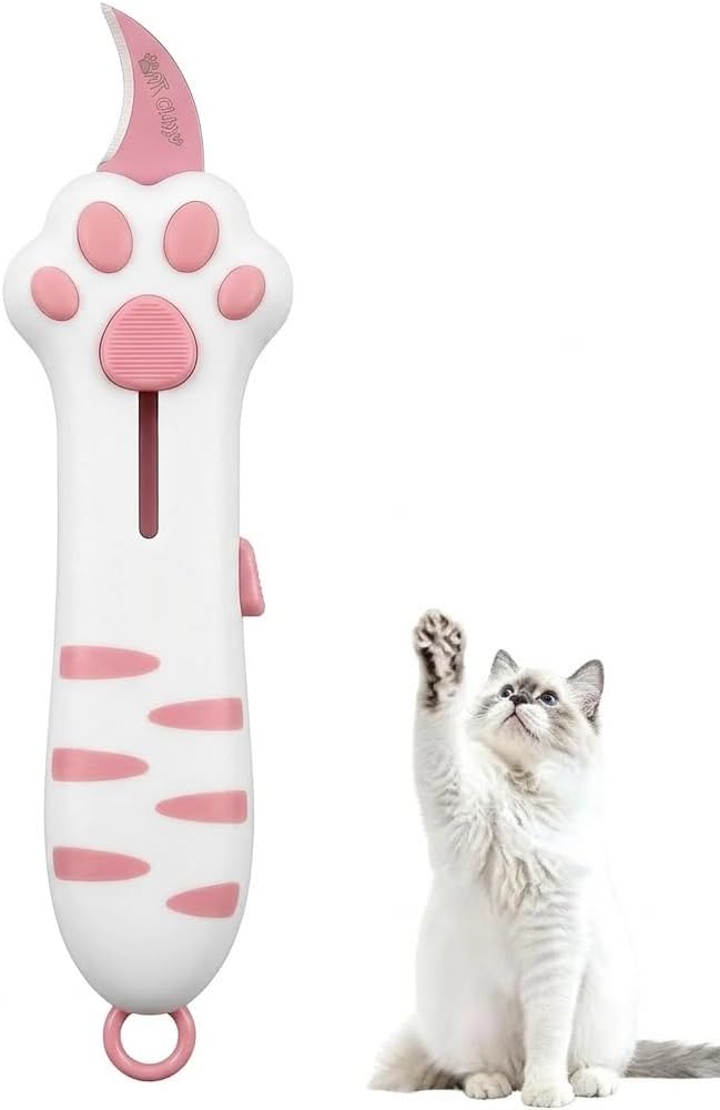 Cat Paw Box Cutter Cute Retractable Cat Box Cutter with Safety Lock Pink | Mini Utility Knife with Ergonomic Paw Handle, Stainless Steel Blade for Opening Packages, Cardboard, Cartons & Tape