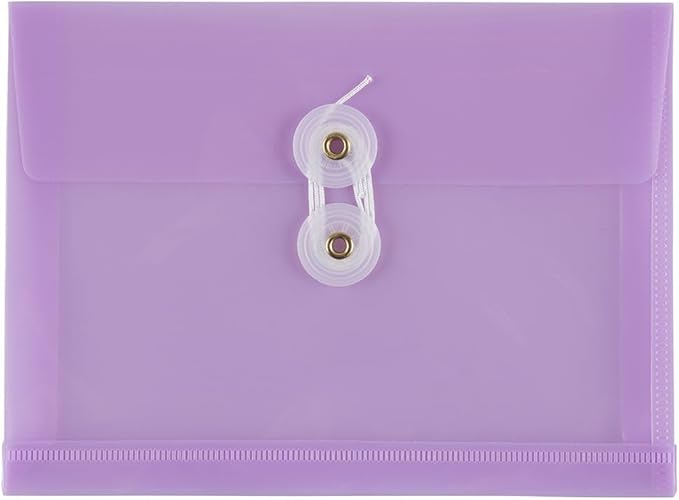 JAM PAPER Plastic Envelopes with Button & String Tie Closure - Index Size - 5 1/2 x 7 1/2 - Lilac Purple - 3/Pack