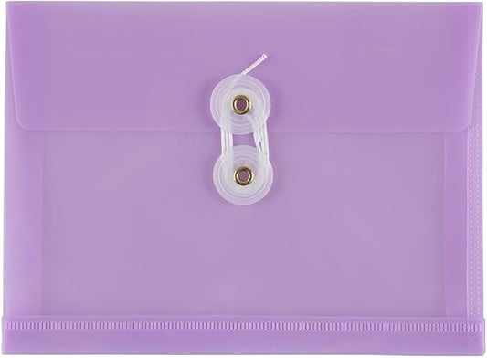 JAM PAPER Plastic Envelopes with Button & String Tie Closure - Index Size - 5 1/2 x 7 1/2 - Lilac Purple - 3/Pack