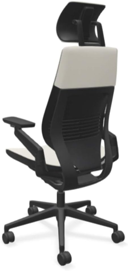 Steelcase Gesture Office Desk Chair with Headrest in Elmosoft Genuine White L151 Leather Plus Lumbar Support Low Black Frame