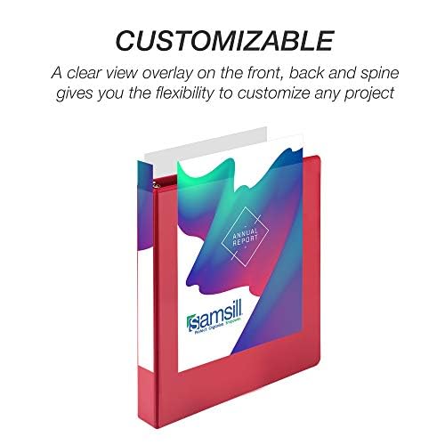 Samsill Durable 1 inch 3 Ring Binder, D Ring Binder, 100% Recycled Chipboard, Red, 4 Pack