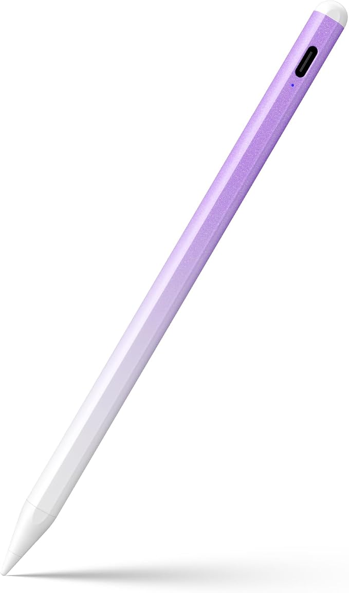 Stylus Pen for iPad 6-11th Gen 2X Fast Charge, Palm Rejection-White Purple | Tilt Sensitivity, USB-C Charge, Compatible with 2018-2026 Apple Pencil iPad Pro 11/12.9/13, Air 3/4/5/M2/M3/M4, mini 5/6/7