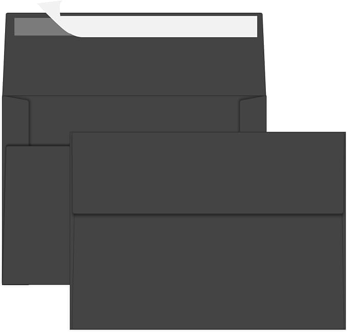 200 Packs Black 5x7 Envelopes, A7 Envelopes for Card Invitation | 120gsm envelopes, 5.25x7.25 inch fits 5x7 cards, peel & press, for weddings/cards/baby shower/photos/graduation/postcards