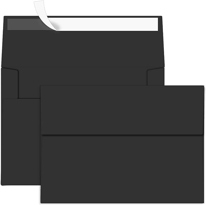 100 Packs Black 5x7 Envelopes, A7 Envelopes for Card Invitation | 120gsm envelopes, 5.25x7.25 inch fits 5x7 cards, peel & press, for weddings/cards/baby shower/photos/graduation/postcards