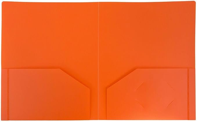 JAM PAPER Heavy Duty Plastic 2 Pocket Extra Tough School Folders - Orange - Bulk 144/Box