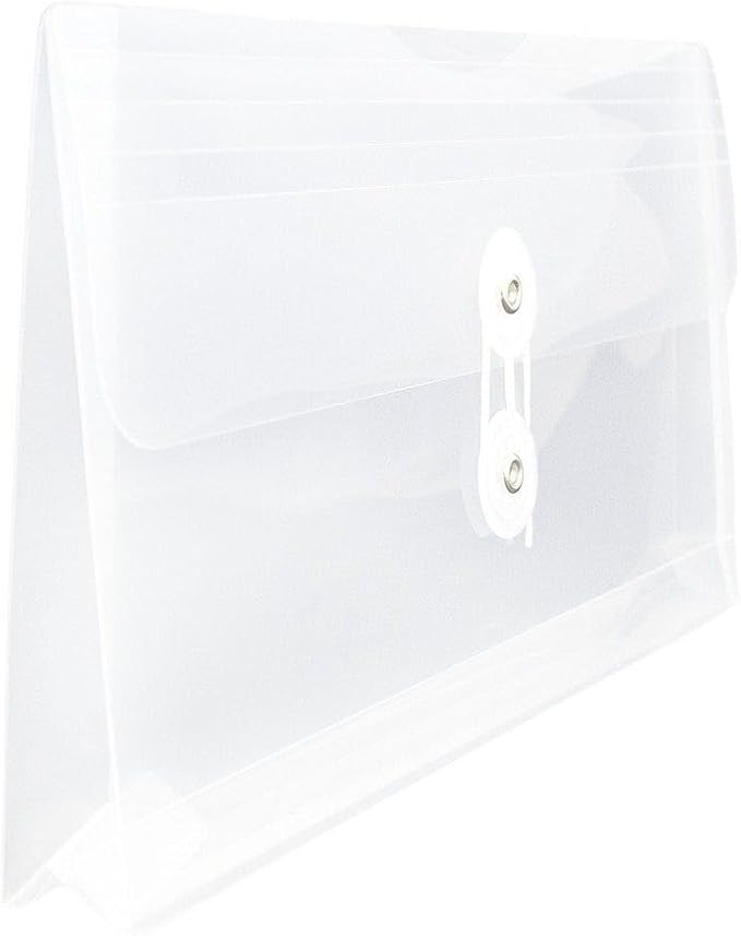 JAM PAPER Plastic Envelopes with Button & String Tie Closure - #10 Business Booklet - 5 1/4 x 10 - Clear - 3/pack