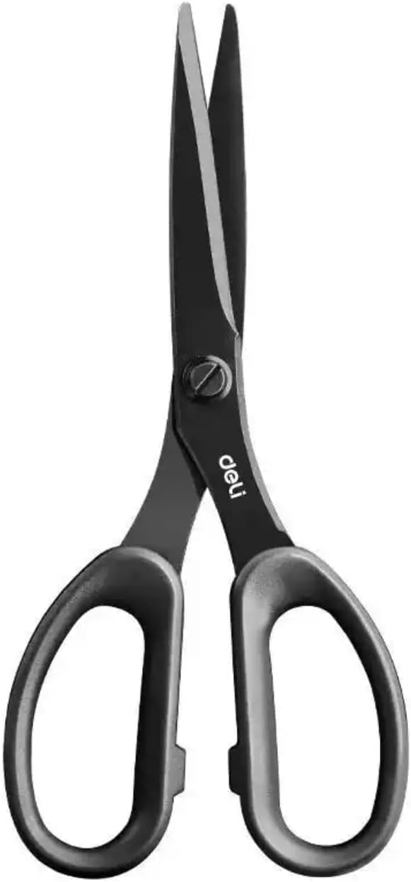 Deli Black Steel Scissors, Sharp Anti-Stick Cutter for School Office Craft | Smooth clean cuts, ergonomic comfy grip, durable blade perfect for back-to-school & handmade crafts office use