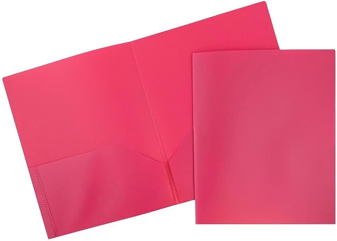 JAM PAPER Plastic 2 Pocket POP Folders - Durable School Folders - Fuchsia Hot Pink - 3/Pack