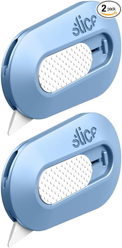 Slice Mini Box Cutter | Manual Retracting | Safe Ceramic Box Cutter Lasting 11x Longer than Metal | Box Opener | 2 Pack | Sky