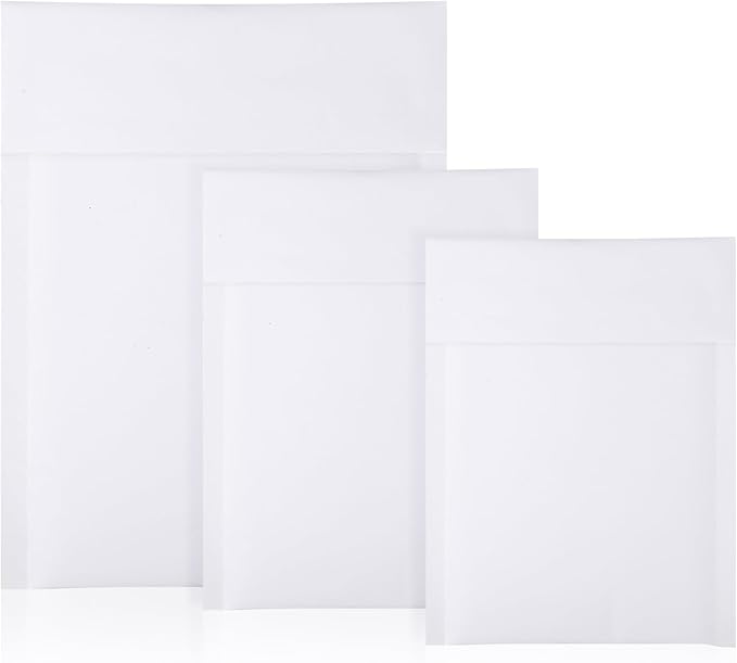 50 Pcs Kraft Bubble Mailers 3 Size Padded Envelopes Kraft Poly Mailers Bubble Lined Shipping Envelopes Mail Shipping Bags for CDs Book Business Supplies (White)