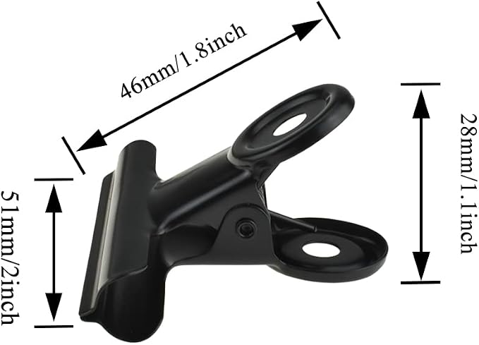HAHIYO 2inch Black Bulldog Clips Metal File Hinge Binder Clips Clamps Save Space Strong Spring Jaws Rock Solid Grip Book Lay Flat Deburred Edge for Hang Photos Wall Grid Dog Food 13PCS