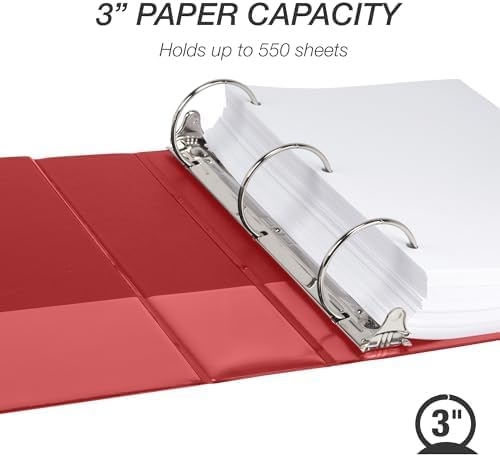 Samsill 3 Inch 3 Ring Binders, Economy Round Ring, Clear View Cover, 550 Sheet Capacity - for School, Home, Office - Red, 4 Pack