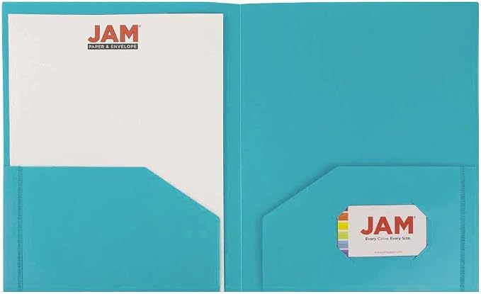 JAM PAPER Heavy Duty Plastic 2 Pocket Extra Tough School Folders - Teal Blue - 3/Pack