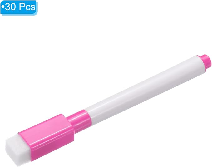 PATIKIL Dry Erase Marker Pens, 30 Pack Rose Red Ink Fine Point Low Odor Whiteboard with Eraser Cap for Office Home Classroom, White Pen Rod