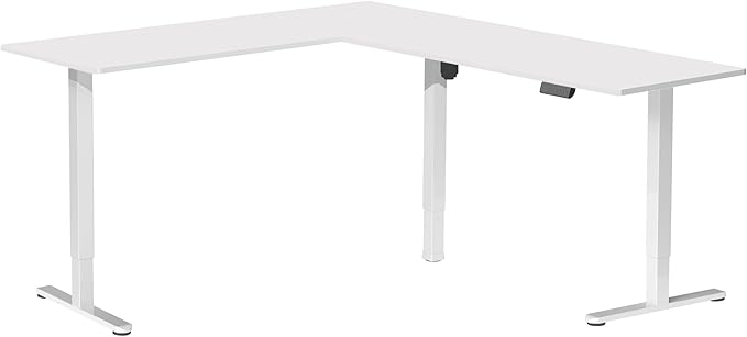 VIVO Corner Standing Desk, 84 x 63 inch Reversible L-Shaped Workstation, Electric Height Adjustment, Home, Office, and Reception Rooms, White Table Top White Frame, DESK-E3CTWW-84
