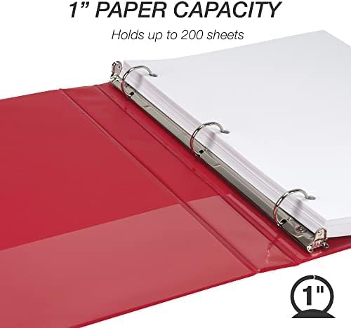 Samsill 1 Inch 3 Ring Binders, Economy Round Ring, Clear View Cover, 200 Sheet Capacity - for School, Home, Office - Red, 4 Pack