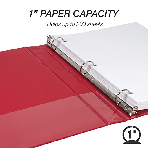 Samsill 1 Inch 3 Ring Binders, Economy Round Ring, Clear View Cover, 200 Sheet Capacity - for School, Home, Office - Red, 4 Pack