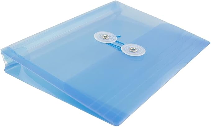 JAM PAPER Plastic Envelopes with Button & String Tie Closure - Index Size - 5 1/2 x 7 1/2 - Blue - 12/Pack