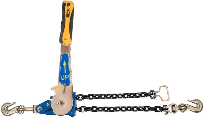 Mytee Products 5/16"-3/8" Easy Ratcheting Chain Binder with Up to 36" Chain Take-Up, 5,400 lbs WLL, Heavy-Duty Tie Down Ratchet Load Binder with Grab Hooks for Flatbed Trailers & Trucks