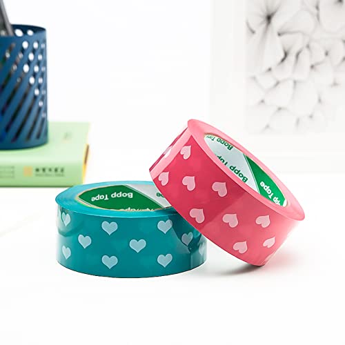 Designer Cute Packing Tape, Colorful Printing Shipping Tape, Carton Decorative Tape for Sealing Boxes, Heart - Pink, 1.77" x 110 yd