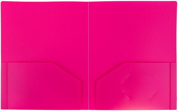 JAM PAPER Heavy Duty Plastic 2 Pocket Extra Tough School Folders - Fuchsia Hot Pink - 12/Pack