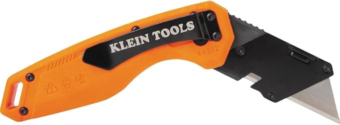 Klein Tools 44302 Folding FLICKBLADE Utility Knife with Side Release Button, Compact, Dual Locking Positions for Versatile Cutting Options