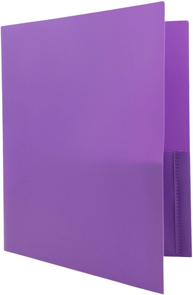 JAM PAPER Plastic 2 Pocket POP Folders - Durable School Folders - Purple - 12/Pack