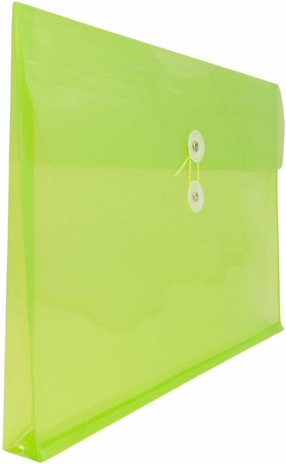 JAM PAPER Plastic Envelopes with Button & String Tie Closure - Legal Booklet - 9 3/4 x 14 1/2 - Lime Green - 3/Pack