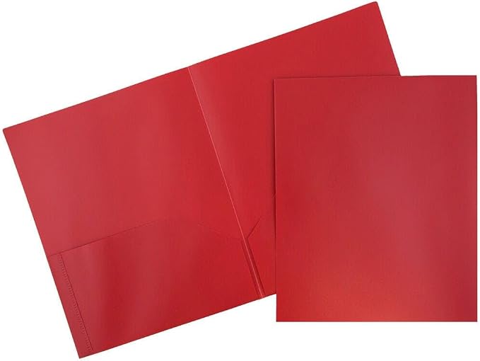 JAM PAPER Plastic 2 Pocket POP Folders - Durable School Folders - Red - 12/Pack