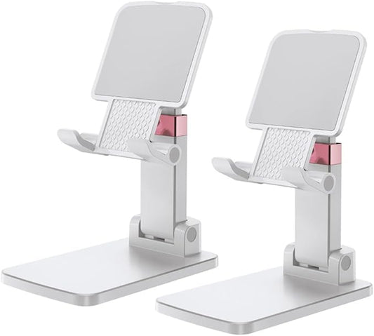 Phone Stand for Desk, Cell Phone Holder Adjustable Office Cellphone Stand for Desk Adjustable Tablet Stands Compact Design for iPhone iPad Android Devices Under 12", White,2Pack