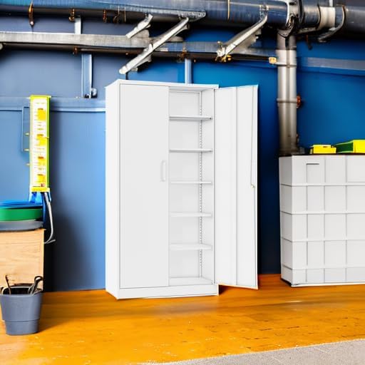 White Metal Storage Cabinet with 2 Doors and 6 Shelves,71" Tall Metal Cabinet with Lock,Lockable Garage Storage Cabinets,Locking File Cabinet,Steel Tool Cabinets for Home,Office,Garage,Shop