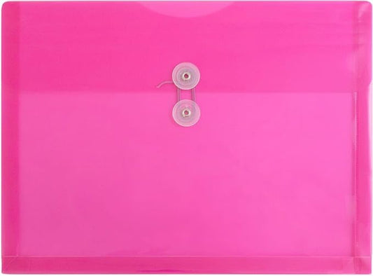 JAM PAPER Plastic Envelopes with Button & String Tie Closure - Letter Booklet - 9 3/4 x 13 - Fuchsia - 3/Pack