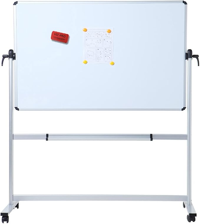VIZ-PRO Double-Sided Magnetic Mobile Whiteboard, 72" x 40" | Rolling Dry Erase Board Easel Stand on Wheels with Aluminium Frame for School Office Home
