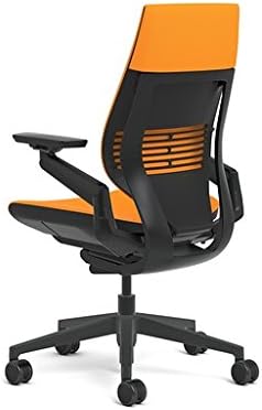 Steelcase Gesture Office Chair - Cogent: Connect Tangerine Fabric, Low Seat Height, Wrapped Back, Dark on Dark Frame, Lumbar Support