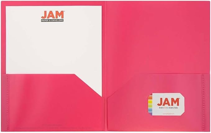 JAM PAPER Plastic 2 Pocket POP Folders - Durable School Folders - Fuchsia Hot Pink - 3/Pack