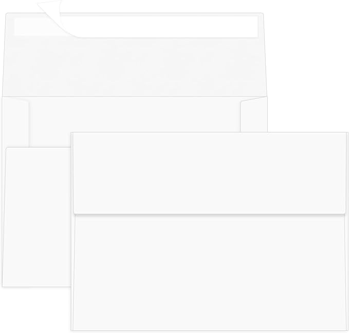 200 Packs 5x7 White Envelopes, A7 Envelopes for Card Invitation | 120gsm envelopes, 5.25x7.25 inch fits 5x7 cards, peel & press, for weddings/cards/baby shower/photos/graduation/postcards