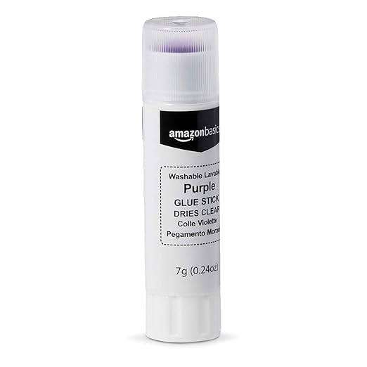 Amazon Basics Purple Washable School Glue Sticks for Classroom Supplies and Crafting, Dries Clear, 0.24-oz Stick, 30-Pack