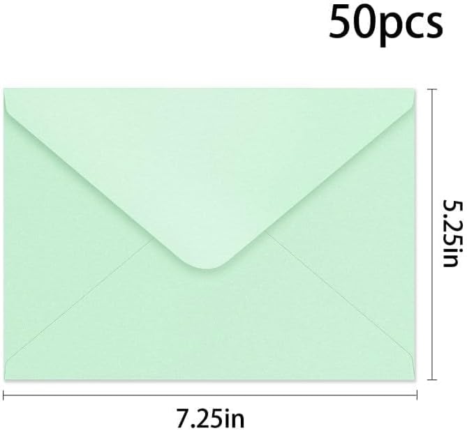 YINUOYOUJIA 50 PCS Pearl Mint Green Envelopes A7,5 x 7 Mint Green Shimmer Envelopes for Invitation,Perfect for Wedding Invitation Cards,Birthday RSVP Invite,5.25 x 7.25 inches