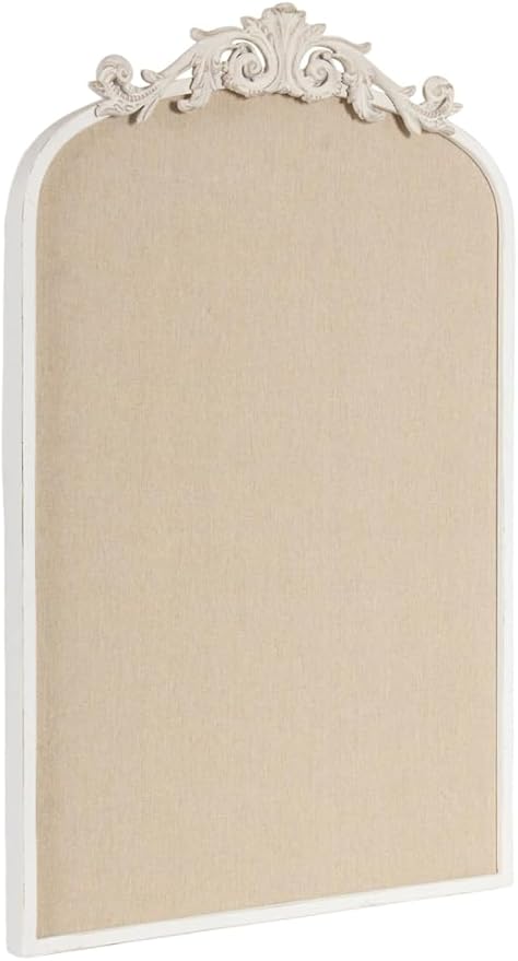 Vintage Framed Pin Board Linen Display Bulletin Board Large Ornate Fabric Picture Photo Pinboard Memo Decorative Prayer Pinboard Ornate for Wall Gift(Arch,19" X 31",Vintage White)