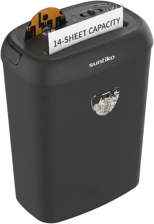 Suntiko 14-Sheet Cross Cut Heavy Duty Paper Shredder for Home Office | P-4 Security Level, Jam-Proof System, 6.6Gal Bin, Shredder for CDs & Credit Card，ETL Certified