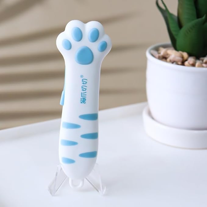 Cat Paw Box Cutter Retractable with Cat Paw Handle, Multifunctional Knife Set (Blue)