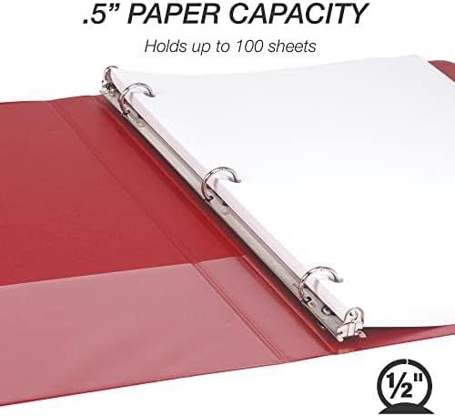 Samsill 0.5 Inch 3 Ring Binder, Economy Round Ring, Clear View Cover, 100 Sheet Capacity - for School, Home, Office - Red, 4 Pack