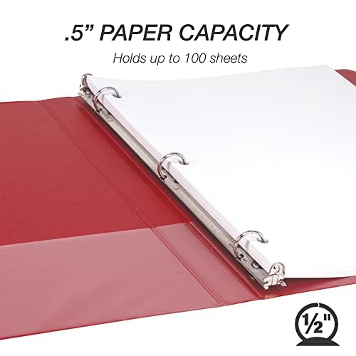 Samsill 0.5 Inch 3 Ring Binder, Economy Round Ring, Clear View Cover, 100 Sheet Capacity - for School, Home, Office - Red, 4 Pack