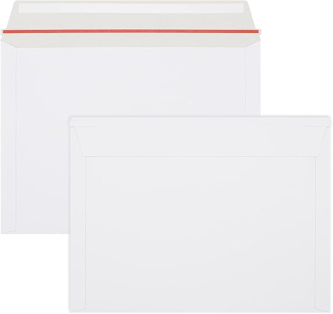 zmybcpack 50 Pack Rigid Mailers 9.5x12.5 inch, Self Seal Photo Document Mailers Stay Flat White Cardboard Shipping Envelopes Photography Mailers for Document, Photos, Papers, Files, CD