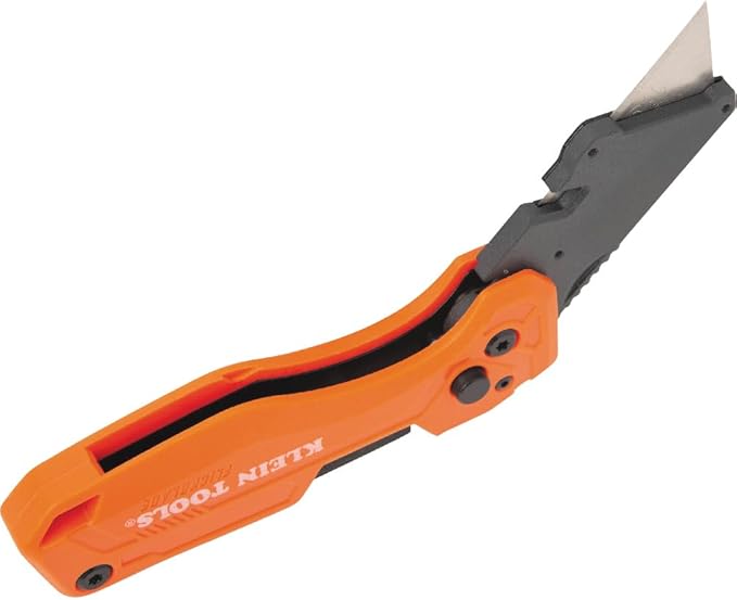 Klein Tools 44304 Folding FLICKBLADE Utility Knife, Compact, Removable Impact Driver, 1/4-Inch Nut Driver and #2 Phillips Bit