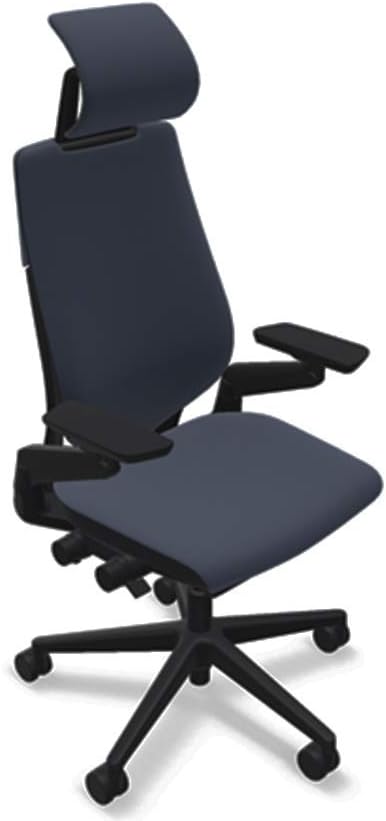 Steelcase Gesture Office Desk Chair with Headrest in Elmosoft Genuine Midnight Blue L111 Leather Plus Lumbar Support Low Black Frame