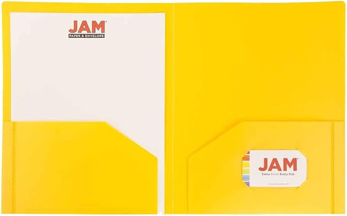 JAM PAPER Heavy Duty Plastic 2 Pocket Extra Tough School Folders - Yellow - 24/Pack