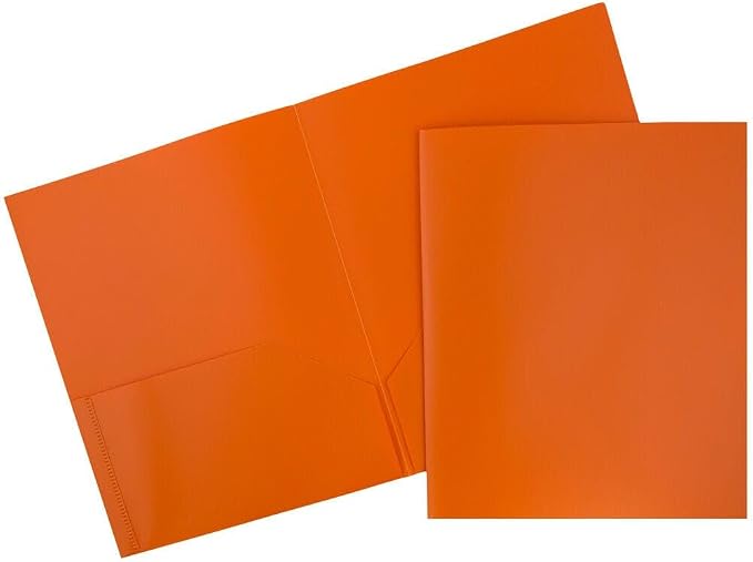 JAM PAPER Plastic 2 Pocket POP Folders - Durable School Folders - Orange - 12/Pack